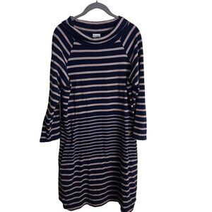 Hatley Navy Beige Draped Bateau Neck Striped Jersey Midi Dress Size L